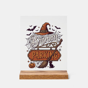 Bezemparkeer Halloween Heksenhoed Bezemsteel Zwart Acryl Bord