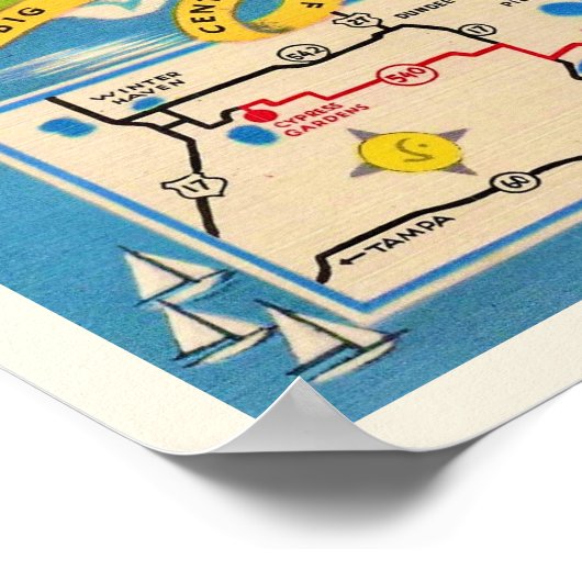 bezienswaardigheden in Florida Kaart Afdrukken Poster (Hoek)