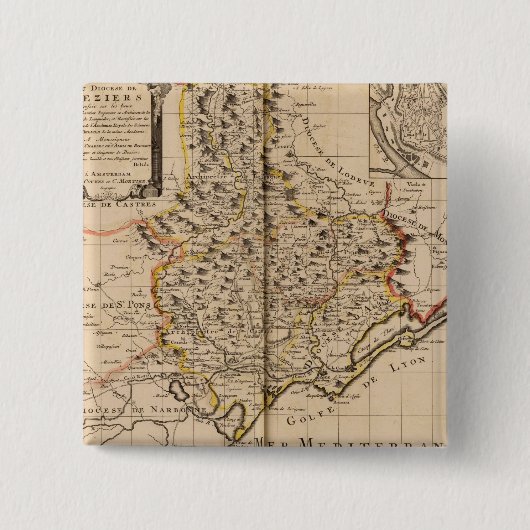Beziers France Vierkante Button 5,1 Cm (Voorkant)