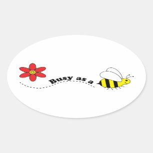 Bezig als een Bee Happy Bees and Flowers Cartoon Ovale Sticker