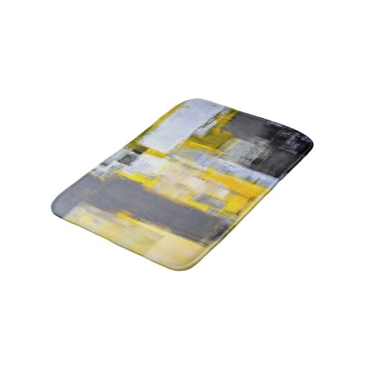 'Bezig, bezige' grijze en gele Abstracte kunst Badmat (Gekanteld)
