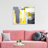 'Bezig, bezige' grijze en gele Abstracte kunst Canvas Afdruk (Insitu (Woonkamer))