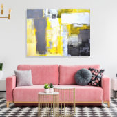 'Bezig, bezige' grijze en gele Abstracte kunst Canvas Afdruk (Insitu (Woonkamer))