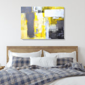 'Bezig, bezige' grijze en gele Abstracte kunst Canvas Afdruk (Insitu (Slaapkamer))