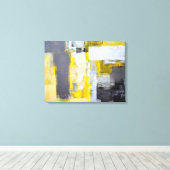 'Bezig, bezige' grijze en gele Abstracte kunst Canvas Afdruk (Insitu (Houten vloer))