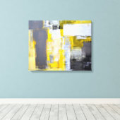 'Bezig, bezige' grijze en gele Abstracte kunst Canvas Afdruk (Insitu (Houten vloer))