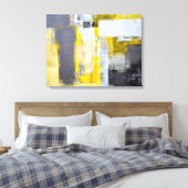 'Bezig, bezige' grijze en gele Abstracte kunst Canvas Afdruk (Insitu (Slaapkamer))
