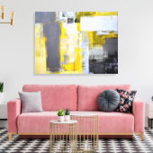 'Bezig, bezige' grijze en gele Abstracte kunst Canvas Afdruk (Insitu (Woonkamer))