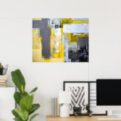 'Bezig, bezige' grijze en gele Abstracte kunst Poster (Thuiskantoor)