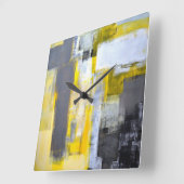 'Bezig, bezige' grijze en gele Abstracte kunst Vierkante Klok (Hoek)