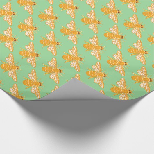 Bezig bijenpatroon op groene achtergrond cadeaupapier (Hoek)