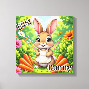 Bezig Konijn   Mooie Cartoon Kinderkamer Kunst Canvas Afdruk