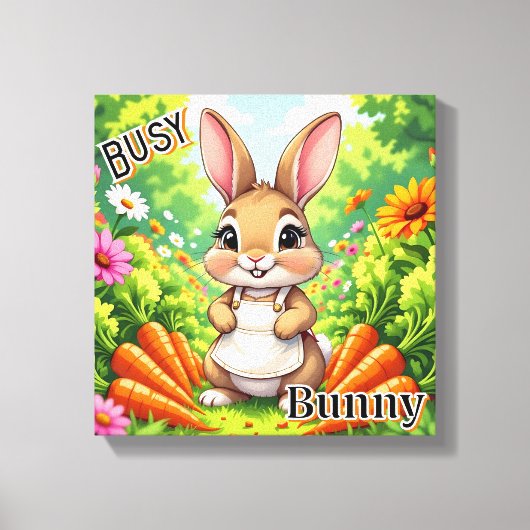 Bezig Konijn | Mooie Cartoon Kinderkamer Kunst Canvas Afdruk (Voorkant)