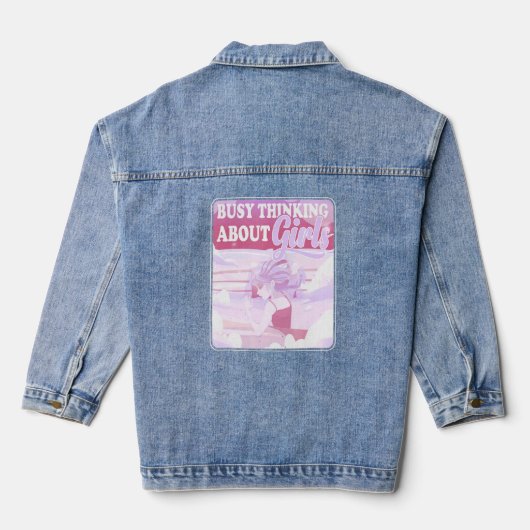 Bezig met denken over meisjes die pastalletje lesb denim jacket (Achterkant)