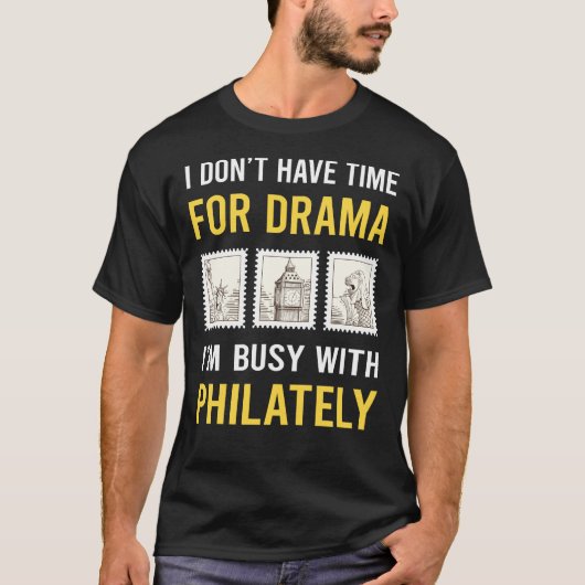Bezig met filatelie postzegels t-shirt (Voorkant)