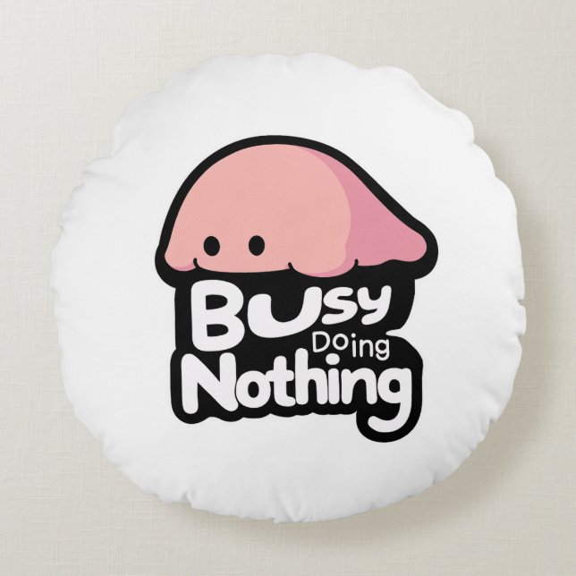 Bezig met Nietsdoen - Knuffel Roze Blob Rond Kussen (Voorkant)