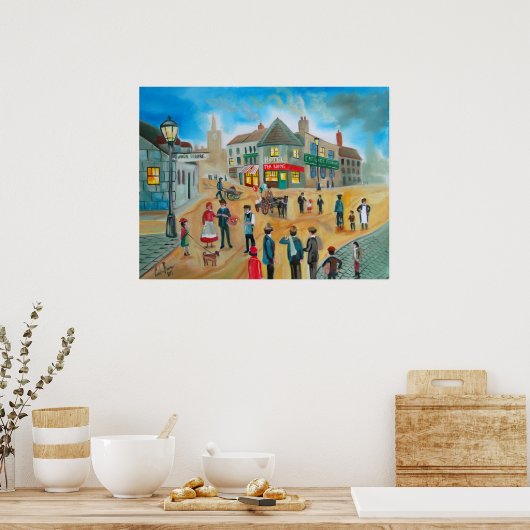 Bezig straatbeeld Victoriaans rag en bot man Poster (Keuken)