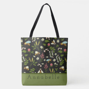Bezige Bee en Bloemen personaliseren Tote Bag