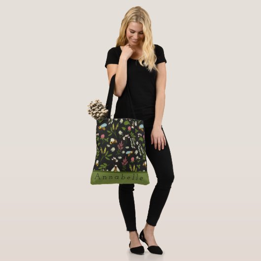 Bezige Bee en Bloemen personaliseren Tote Bag (Op model)