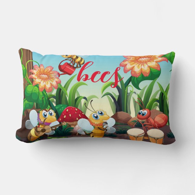 Bezige bijen op het werk in de tuin kussen (Voorkant)