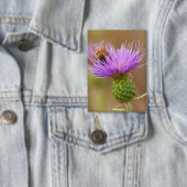 Bezige bijen op Paarse Thistle Clsoe-up-foto Button (Insitu)