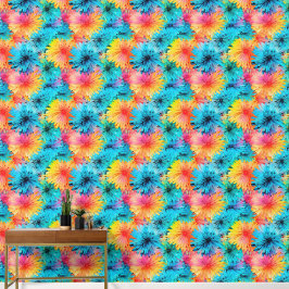Bezige Bloemen Tie kleurstof Patroon No1 Behang