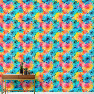 Bezige Bloemen Tie kleurstof Patroon No1 Behang