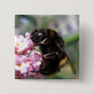 Bezige Button Bumblebee en Roze bloemen