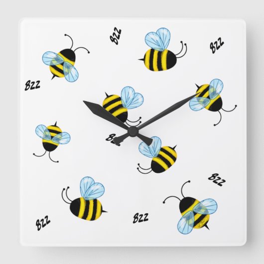 Bezige Buzzing Bumble Bees Honeybees Vierkante Klok (Voorkant)