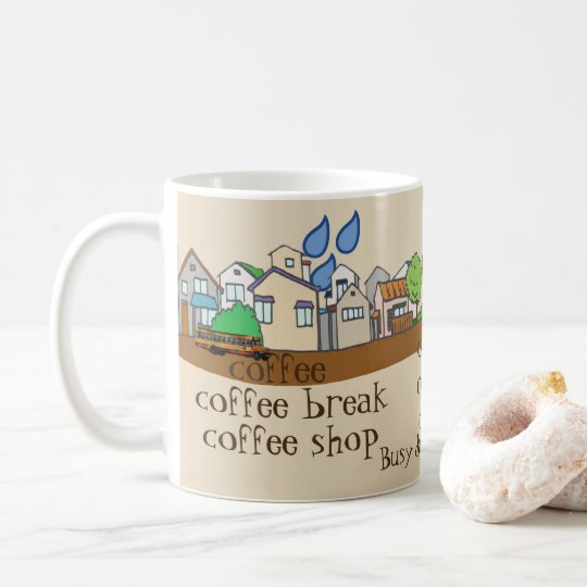 Bezige dag in koffiestad koffiemok