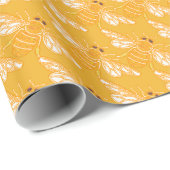 Bezige honingbijen op een gouden gele achtergrond cadeaupapier (Rol Hoek)