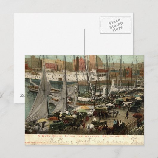 Bezige Scene langs de groeven, Baltimore, MD 1905 Briefkaart (Voorkant / Achterkant)