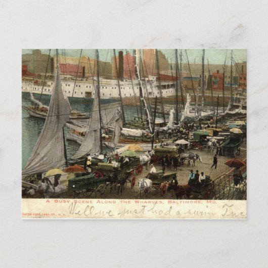 Bezige Scene langs de groeven, Baltimore, MD 1905 Briefkaart (Voorkant)