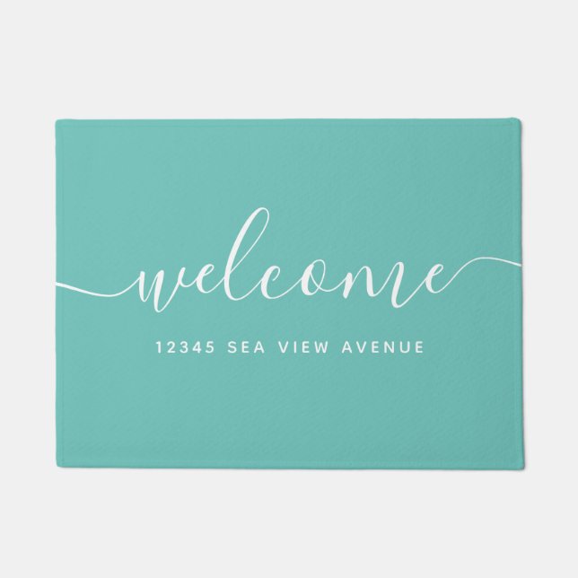 Bezit van bewerkbare kleurkalligrafie Welkomstwoor Deurmat (Voorkant)