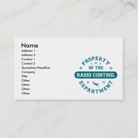 Bezit van de afdeling radiocontrole visitekaartje (Voorkant)