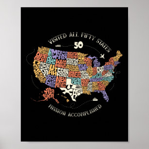 Bezocht Alle 50 staten Verenigde Staten Kaart Poster