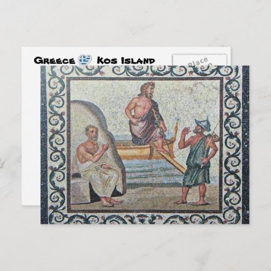Bezoek aan het Asklepios Mosaic Kos Island Briefka Briefkaart (Voorkant / Achterkant)