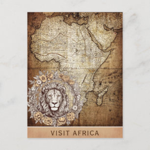  Bezoek Afrika Kaart Lion Floral Travel