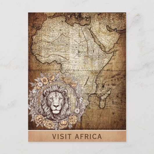 Bezoek Afrika Kaart Lion Floral Travel (Voorkant)