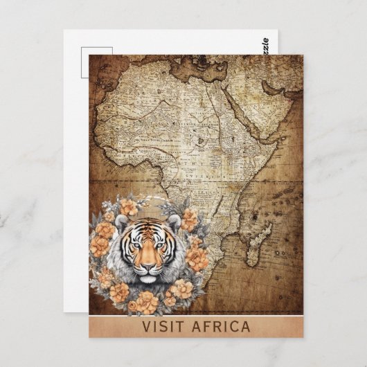 Bezoek Afrika Kaart Tijger Bloemen Reizen (Voorkant / Achterkant)