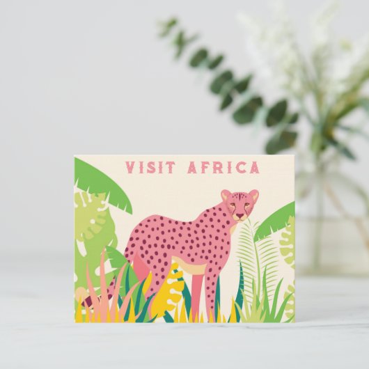 Bezoek Afrika Roze Cheetah Briefkaart (Staand voorkant)