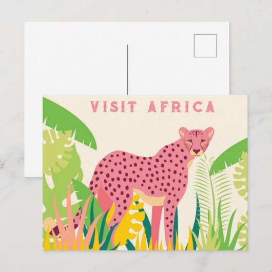  Bezoek Afrika Roze Cheetah Briefkaart (Voorkant / Achterkant)