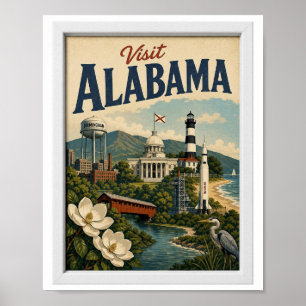 Bezoek Alabama Reis Vintage Poster