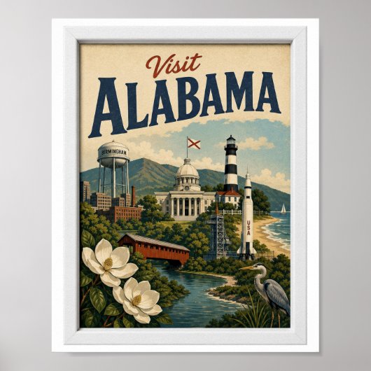 Bezoek Alabama Reis Vintage Poster (Voorkant)