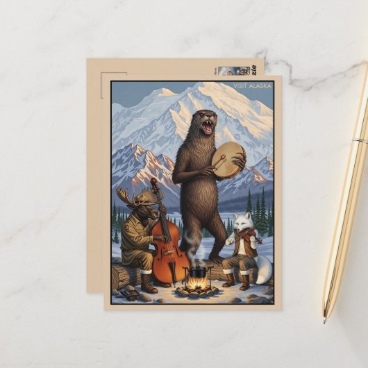 Bezoek Alaska WPA Kunst Briefkaart (Voorkant / Achterkant in situ)