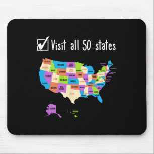 Bezoek alle 50 staten Gift USA Bucket List Muismat