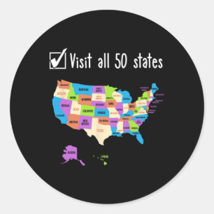 Bezoek alle 50 staten Gift USA Bucket List Ronde Sticker