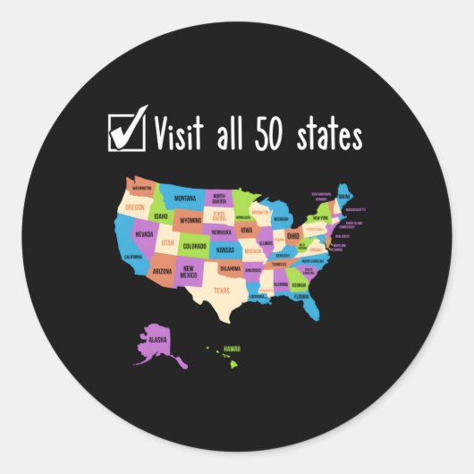 Bezoek alle 50 staten USA Bucket List Ronde Sticker (Voorkant)