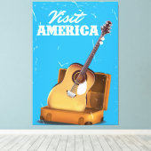 Bezoek amerika vintage reisposter canvas afdruk (Insitu (Houten vloer))