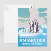 Bezoek Antarctica  Oude reisaffiche Briefkaart (Voorkant / Achterkant)